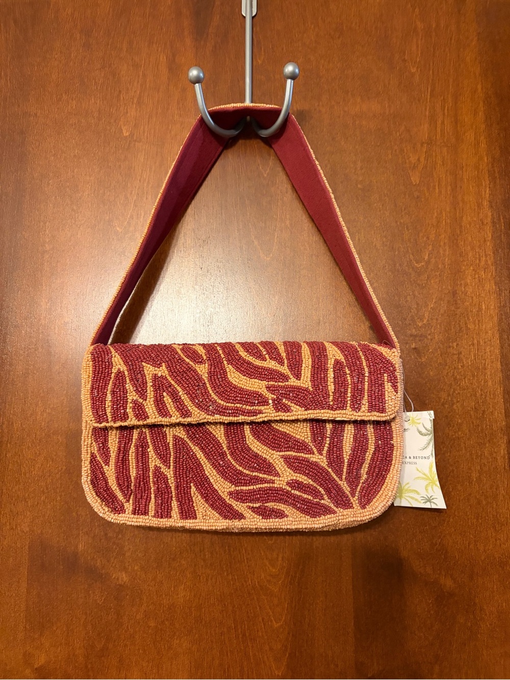 New America and Beyond Beaded Shoulder Bag in Red and Orange